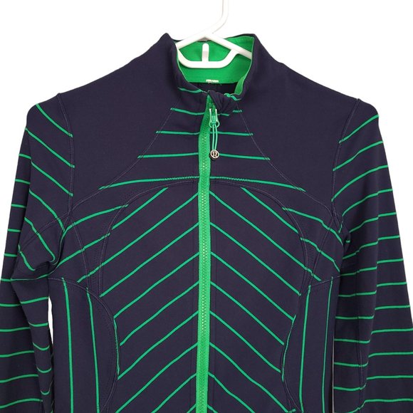LULULEMON Women's Forme Jacket XS/S Blue Green Striped Cuffins Full Zip Inkwell - Picture 6 of 12